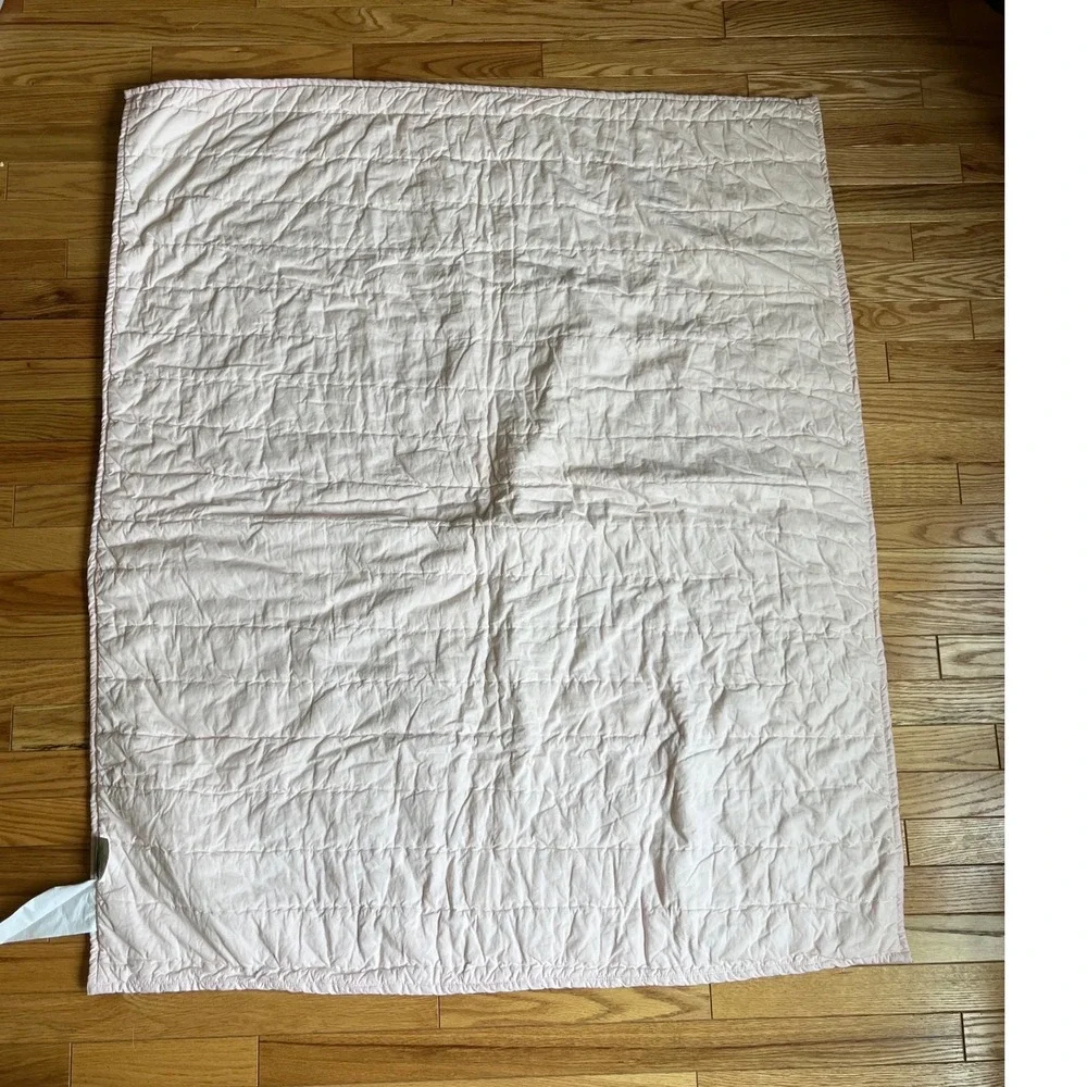 Crate & Kids Pink Floral Embroidered Cotton Baby Quilt Blanket 35x44 Garden